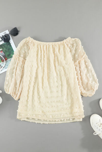 Swiss Dot Off-Shoulder Long Sleeve Blouse