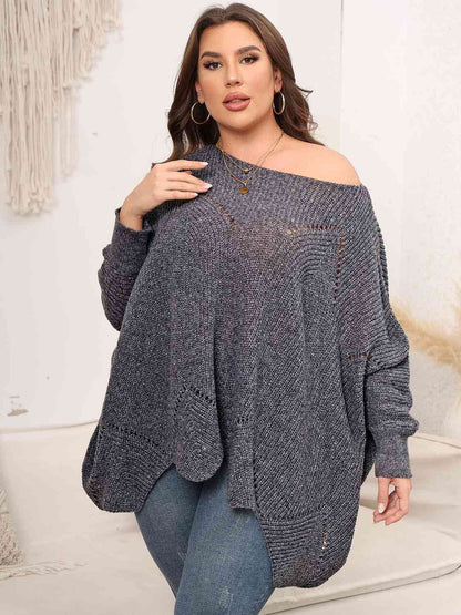 Plus Size Round Neck Batwing Sleeve Sweater