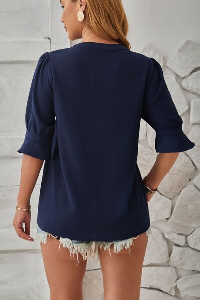 Notched Half Sleeve T-Shirt