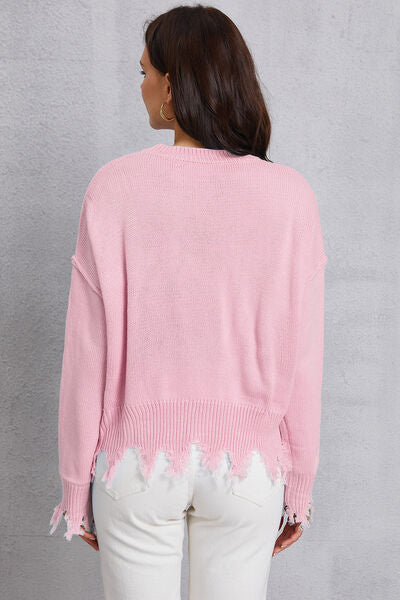 Lip Fringe Round Neck Sweater