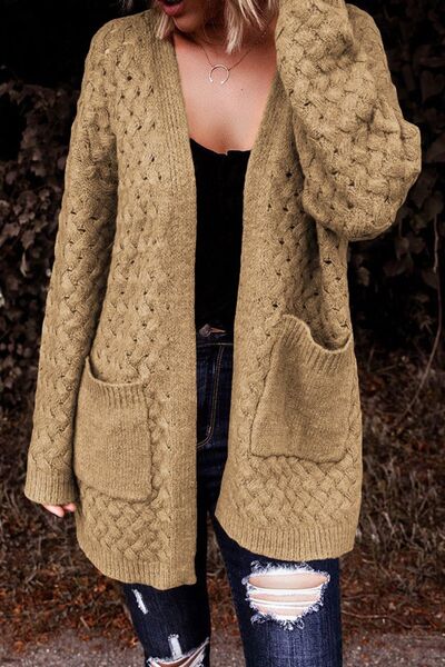 Open Front Dropped Shoulder Cardigan with Pockets