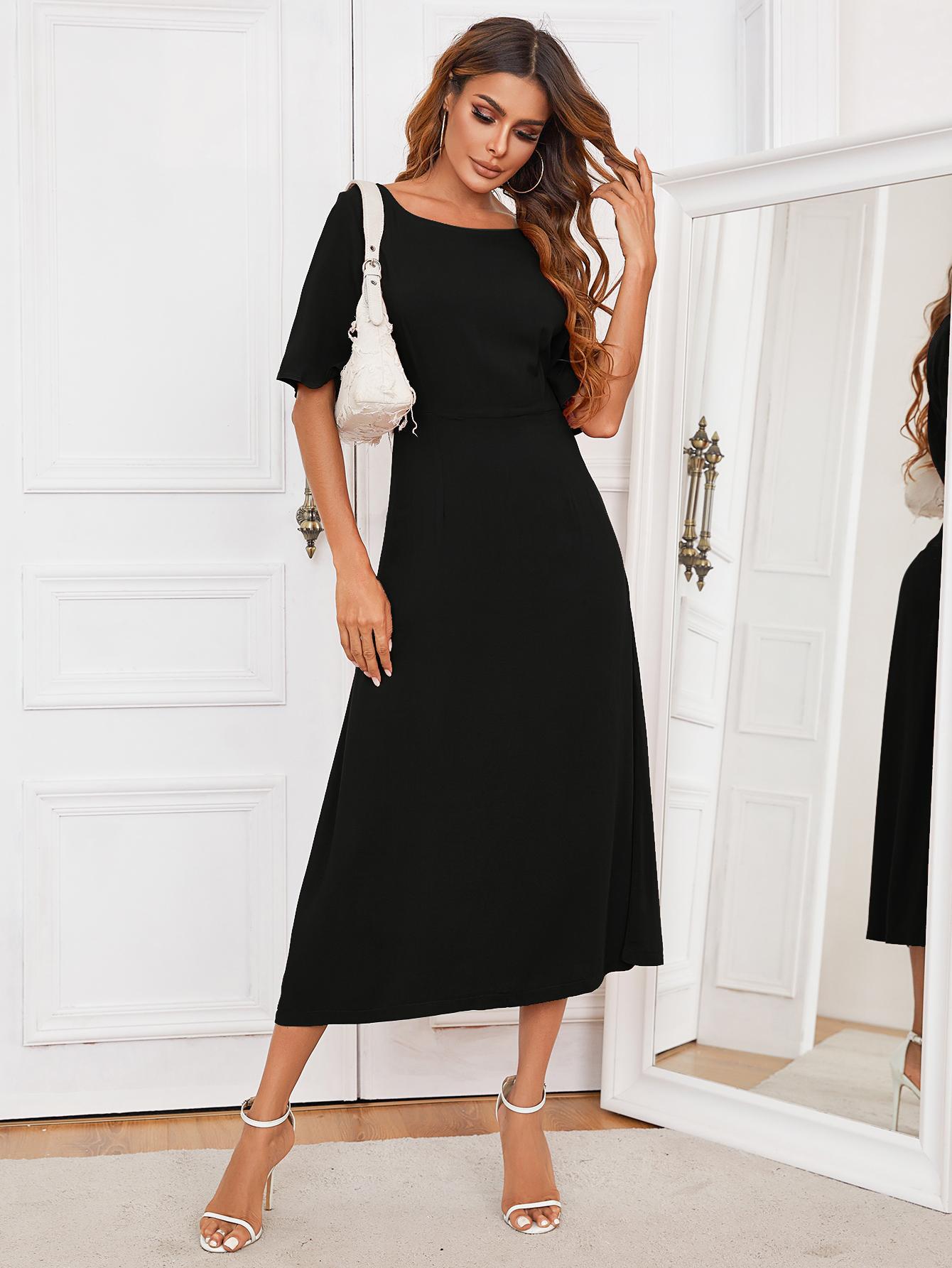 Round Neck Cutout Half Sleeve Dress