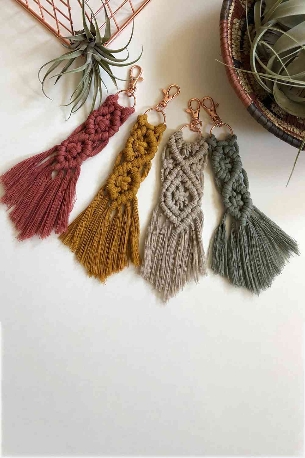 Assorted 4-Pack Macrame Fringe Keychain