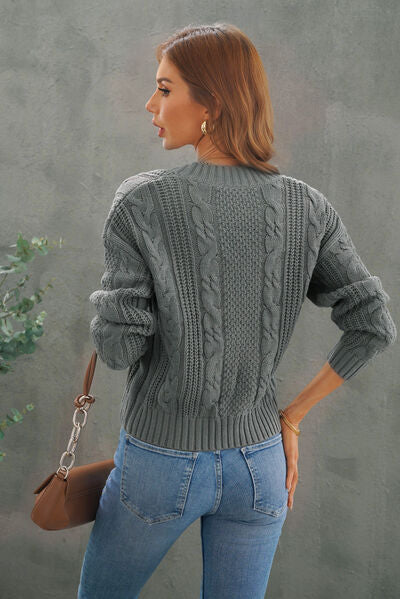 Cable-Knit Button Up Dropped Shoulder Cardigan