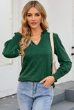 Frill Notched Neck Smocked Designed Long Sleeve Blouse