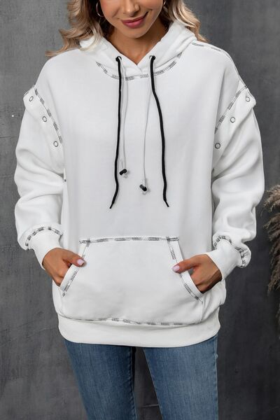 Drawstring Kangaroo Pocket Dropped Shoulder Hoodie