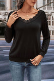 V-Neck Long Sleeve Lace Trim Blouse