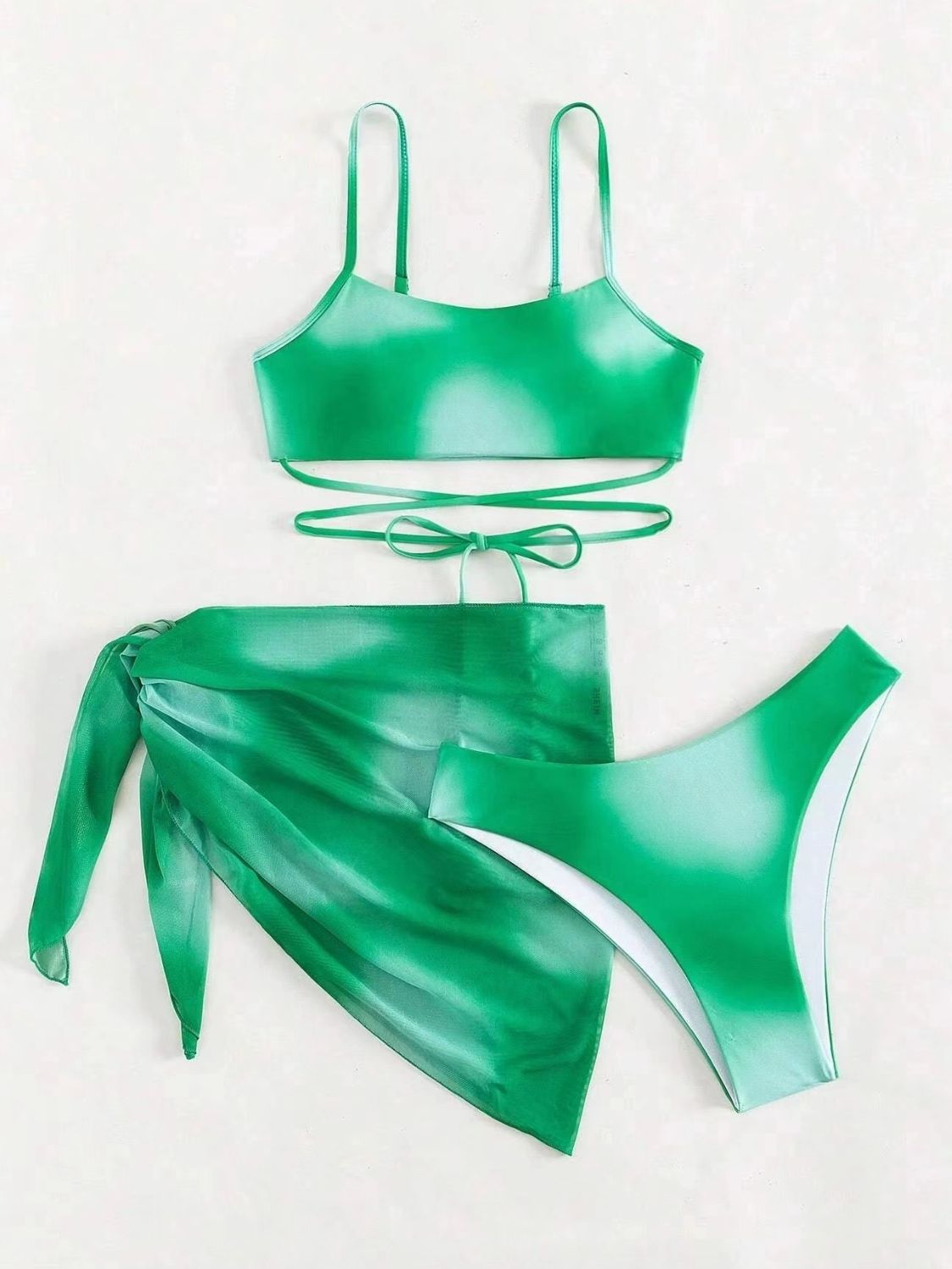 Tied Gradient Spaghetti Strap Three-Piece Swim Set