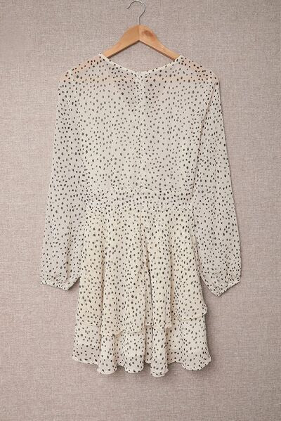 Tied Polka Dot Balloon Sleeve Layered Dress