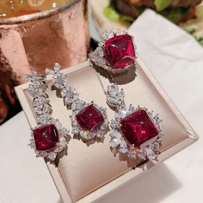 Platinum-Plated Artificial Gemstone Ring