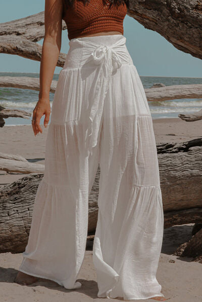 Smocked Tied Wide Leg Pants