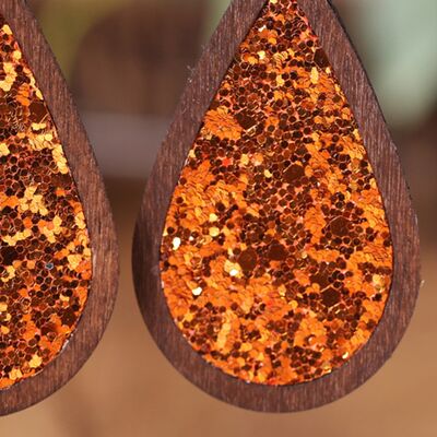 Sequin Wood Teardrop Earrings