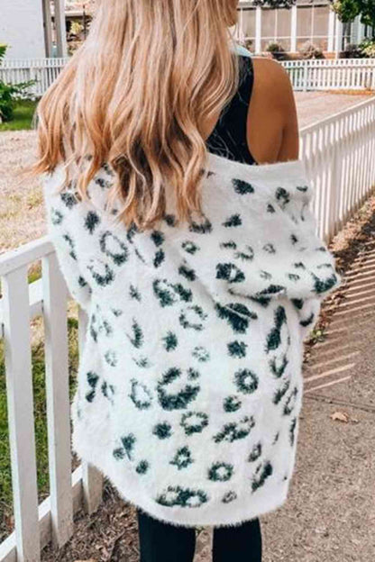 Leopard Open Front Cardigan with Pockets