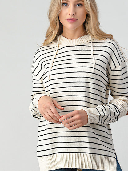 Striped Cutout Slit Sweater