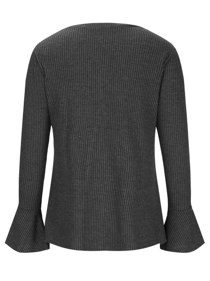 Faux Layered V-Neck Long Sleeve T-Shirt