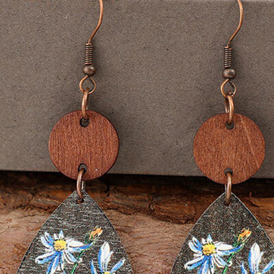 Flower Geometrical Shape Wooden Earrings