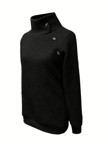 Buttoned Mock Neck Long Sleeve Sweatshirt