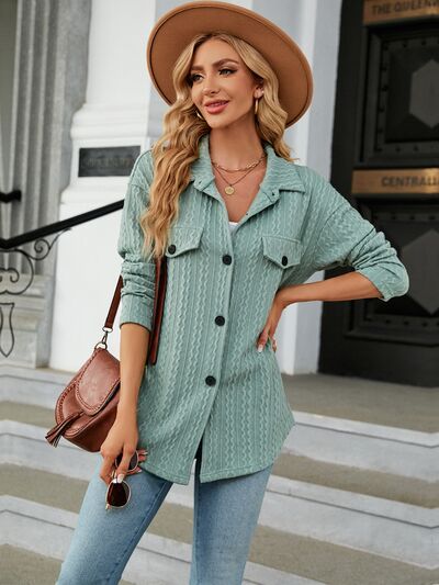 Textured Button Up Dropped Shoulder Shirt