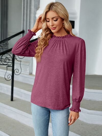 Frill Mock Neck Long Sleeve Blouse