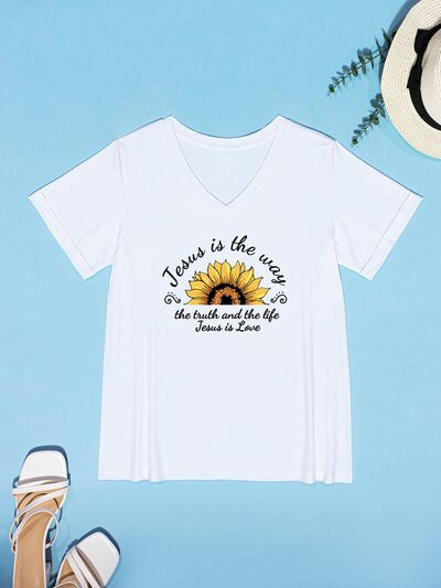 Sunflower V-Neck Short Sleeve T-Shirt