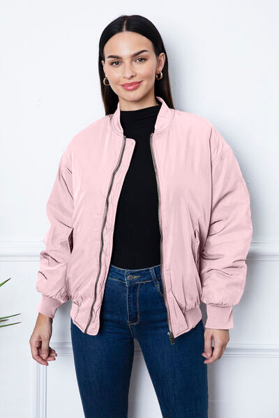 Ruched Zip Up Dropped Shoulder Jacket