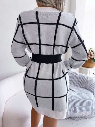 Plaid Round Neck Dropped Shoulder Sweater Dress