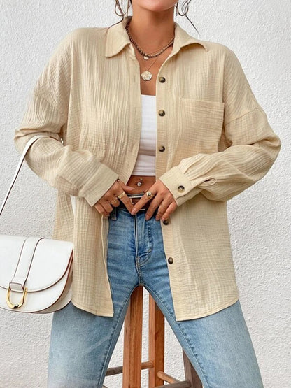 Textured Drop Shoulder Shirt Jacket