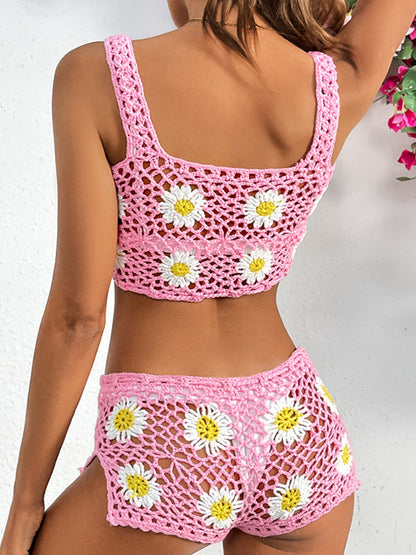 Flower Cutout Wide Strap Two-Piece Swim Set