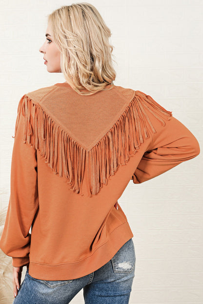 Fringe Trim Round Neck Sweatshirt