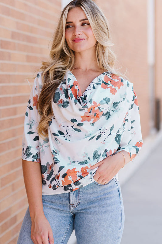 Floral Cowl Neck Blouse