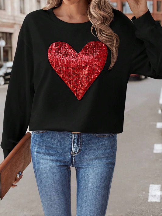 Sequin Heart Dropped Shoulder Sweatshirt