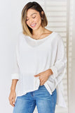 Zenana Full Size Waffle Knit V-Neck Long Sleeve Slit Top