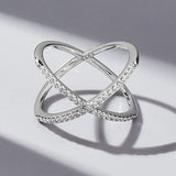 X Shape Inlaid Zircon 925 Sterling Silver Ring