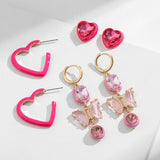 3-Piece Heart, Butterfly Shape Earrings