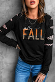 Leopard Long Sleeve Round Neck HELLO FALL Graphic Sweatshirt