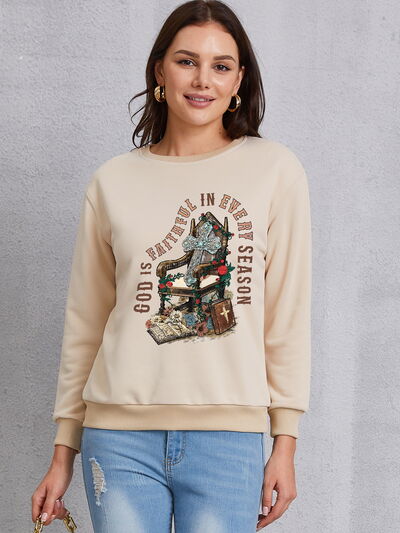 Graphic Round Neck Dropped Shoulder Sweatshirt