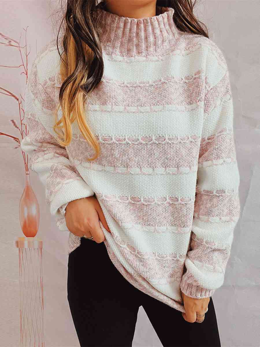 Striped Turtleneck Long Sleeve Sweater