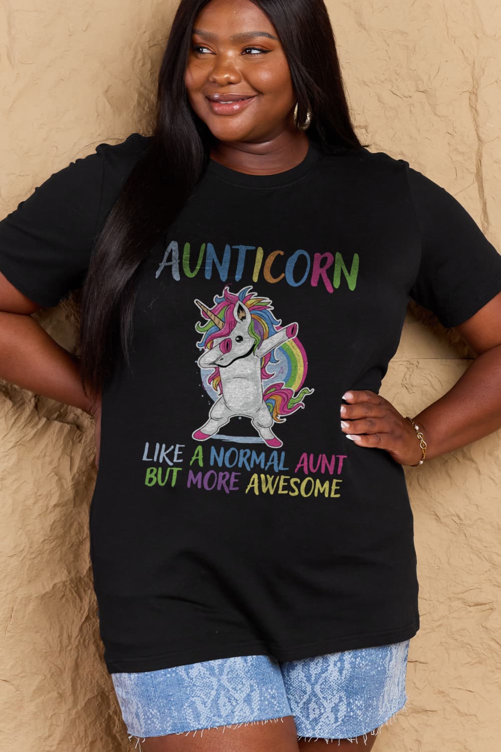 Simply Love Full Size AUNTICORN LIKE A NORMAL AUNT BUT MORE AWESOME Graphic Cotton Tee