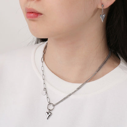 Titanium Steel Heart Necklace and Drop Earrings Jewelry Set