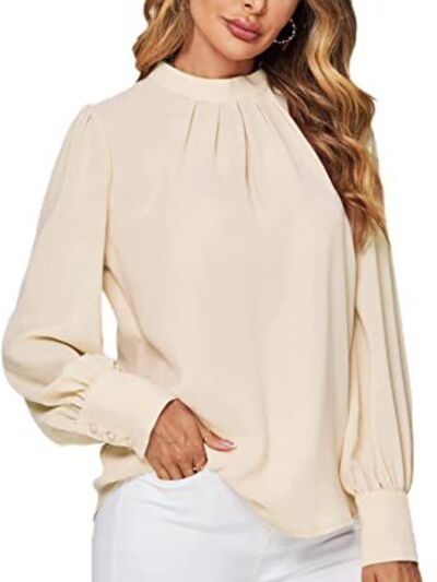 Mock Neck Lantern Sleeve Shirt