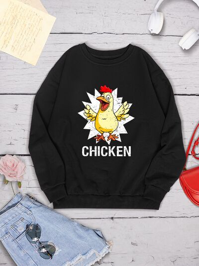 CHICKEN Round Neck Dropped Shoulder Sweatshirt