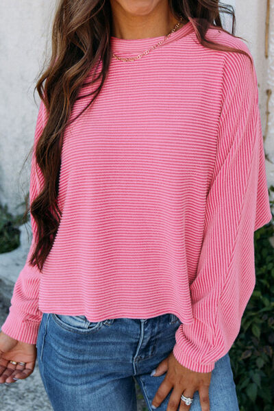 Striped Round Neck Long Sleeve Blouse