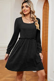 Frill Square Neck Long Sleeve Dress