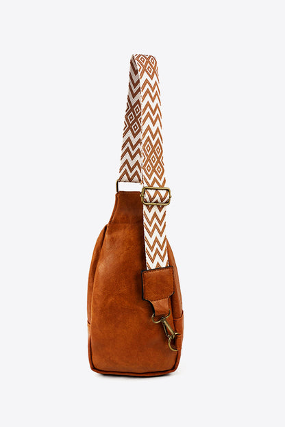 Random Pattern Adjustable Strap PU Leather Sling Bag