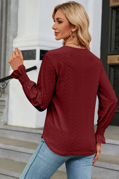 V-Neck Flounce Sleeve T-Shirt