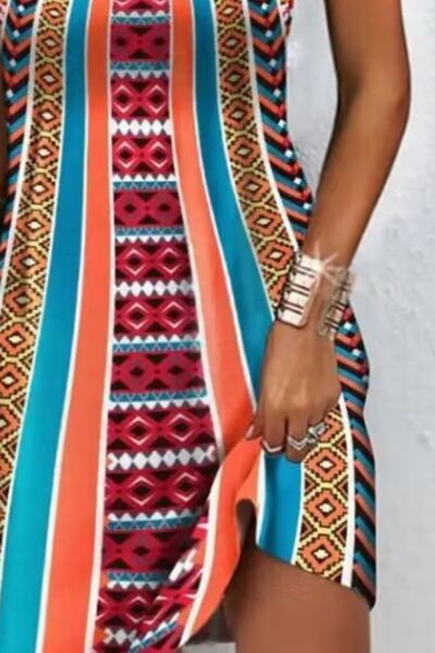 Printed Grecian Neck Mini Dress