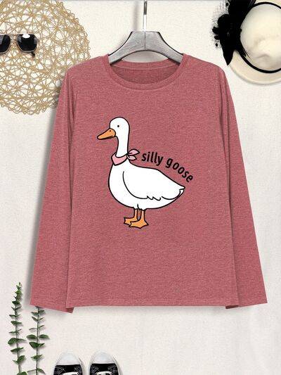 Goose Graphic Round Neck Long Sleeve T-Shirt