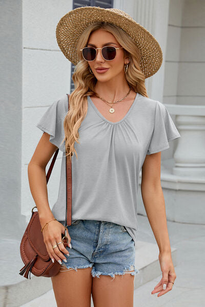 V-Neck Flutter Sleeve T-Shirt