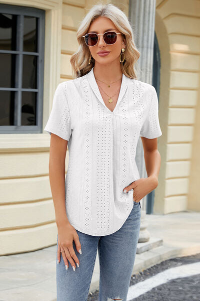 Eyelet Short Sleeve Blouse