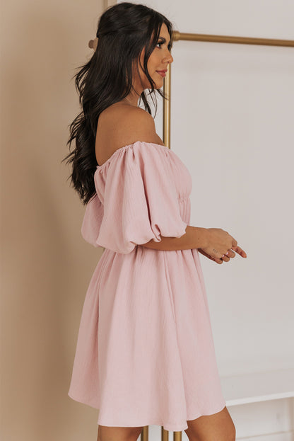 Off-Shoulder Balloon Sleeve Mini Dress